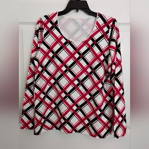 Kim Rogers Red and Black Plaid Long Sleeve Womens Top